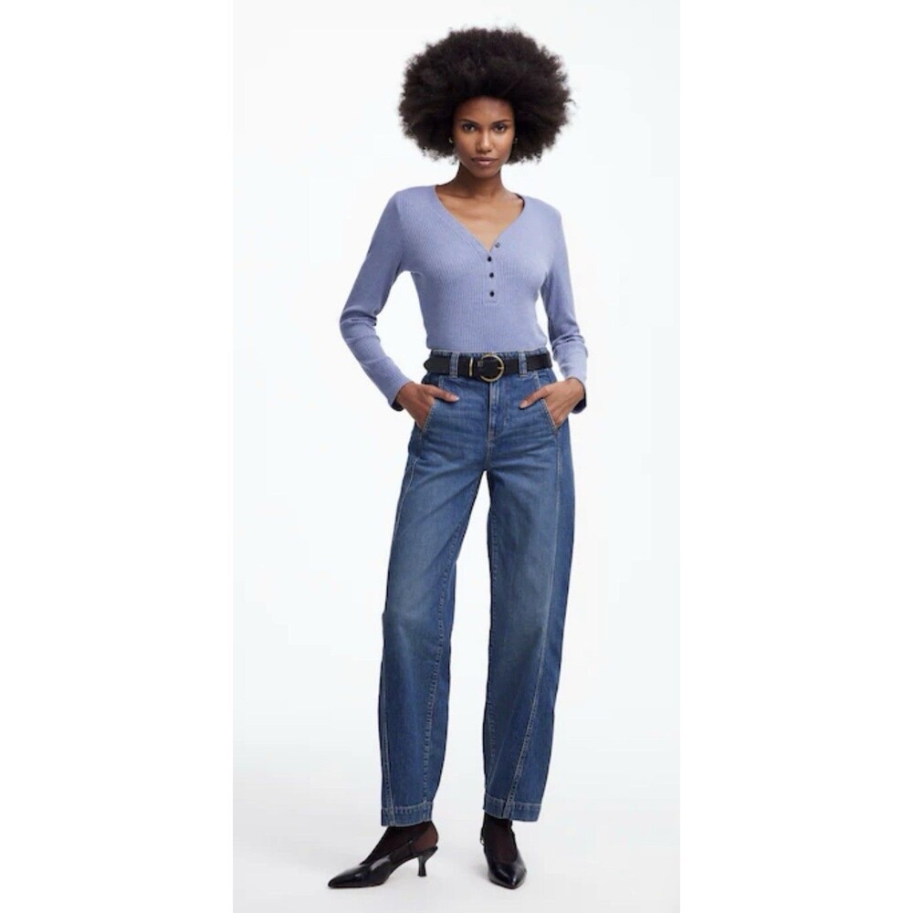 Madewell Women’s Jeans Curvy Tapered Denim Trousers Barrel Seamed Size 30